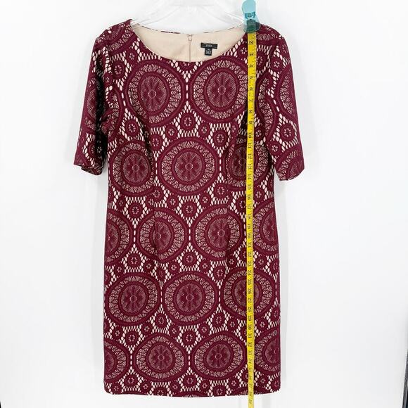 R&K Red Short Sleeve Neck Lined Career Shift Lace Dress Plus Size 14 - Picture 7 of 10